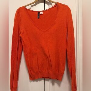 Vibrant Orange V-Neck Sweater- Cotton - Size 6